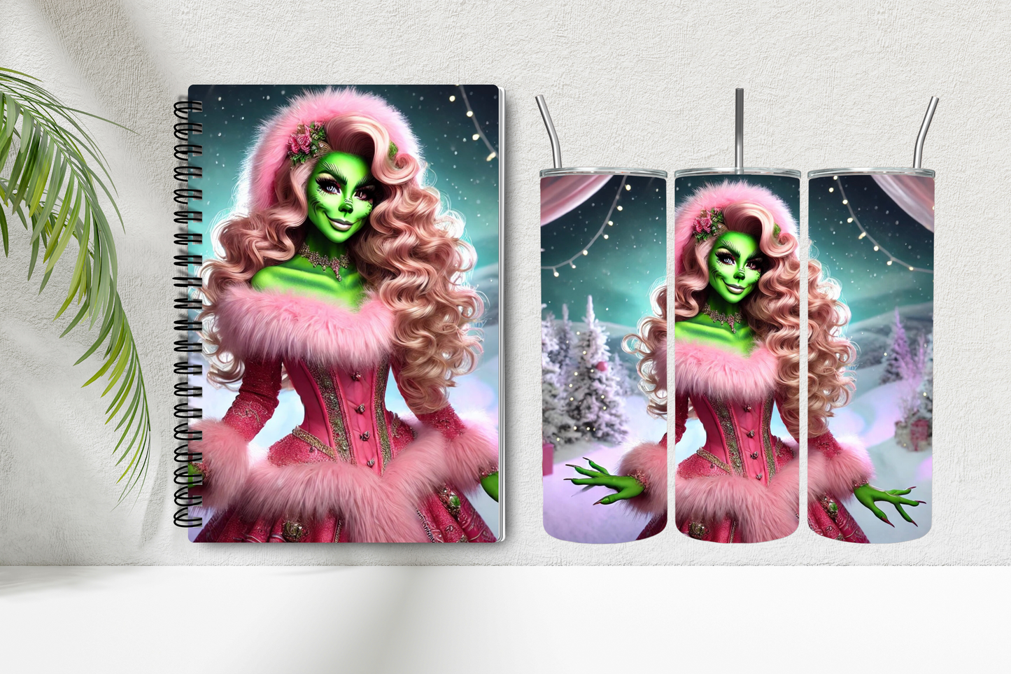 Lady Grinch Notebook and Tumbler Set