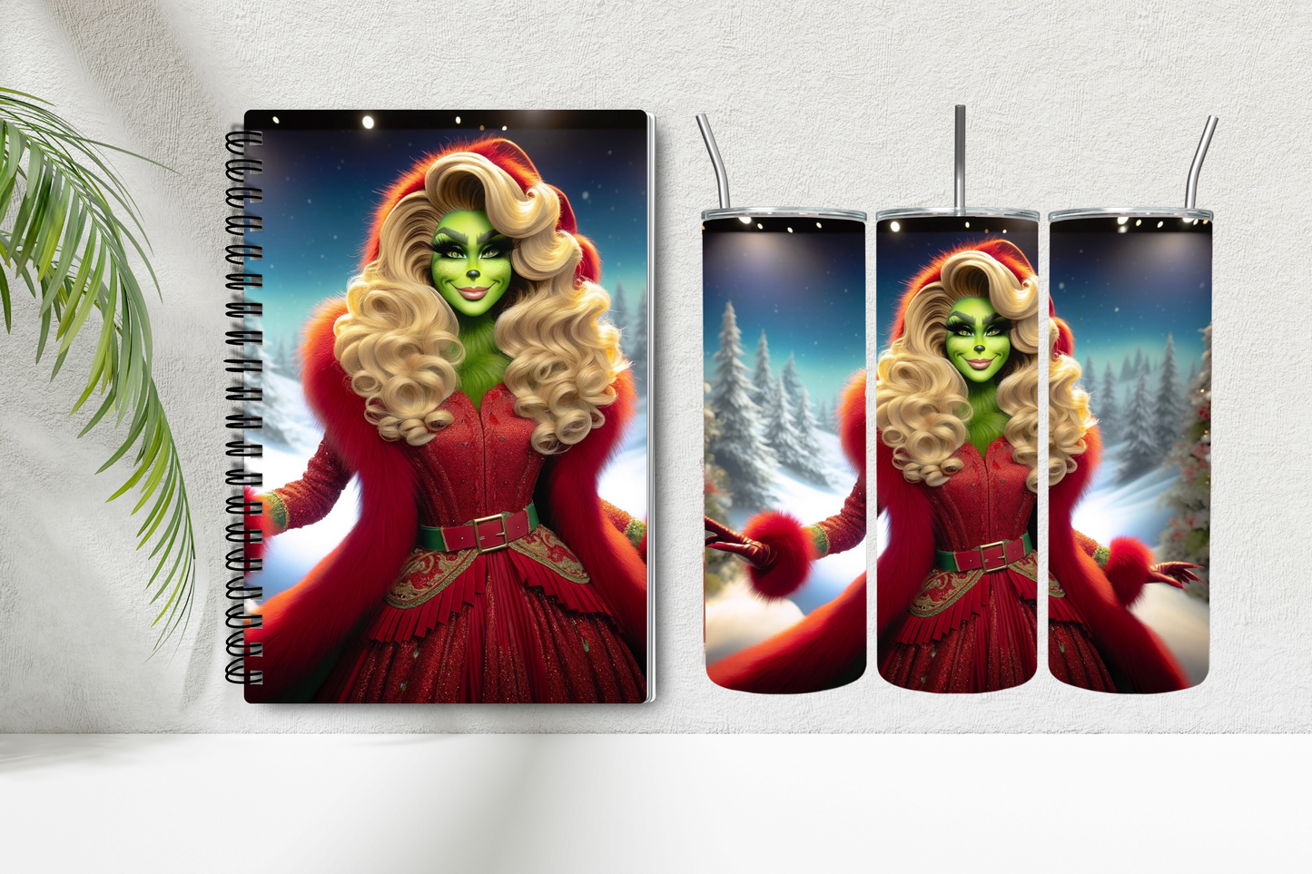 Lady Grinch Notebook and Tumbler Set