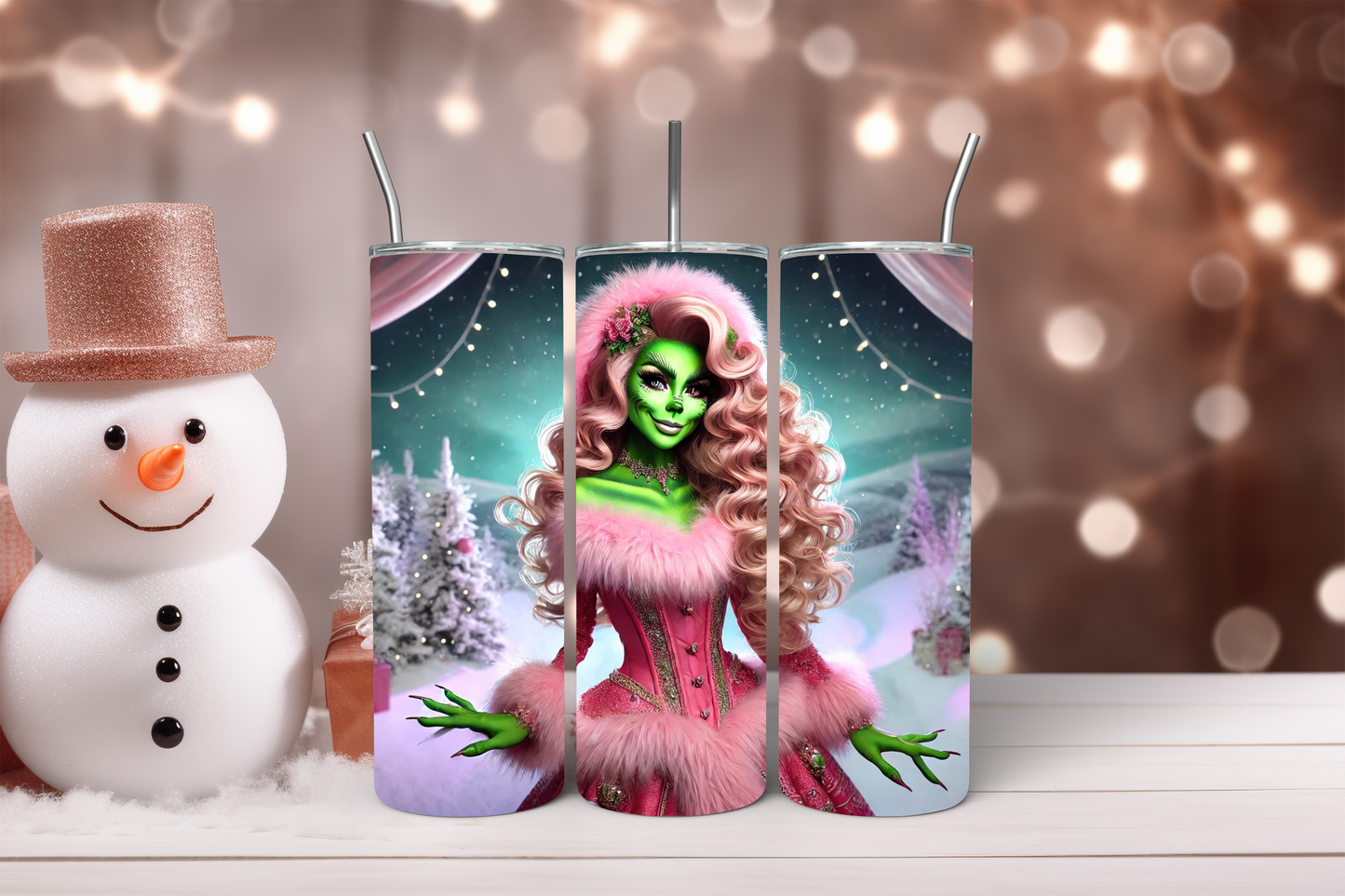 Vaso navideño de 20 oz con la imagen de la dama del Grinch