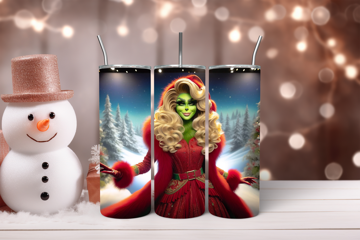 Vaso navideño de 20 oz con la imagen de la dama del Grinch