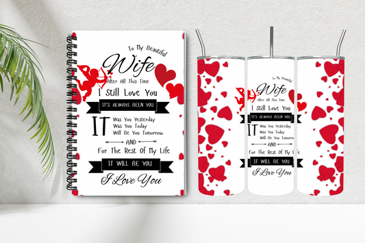 Valentines Notebook and Tumbler Set